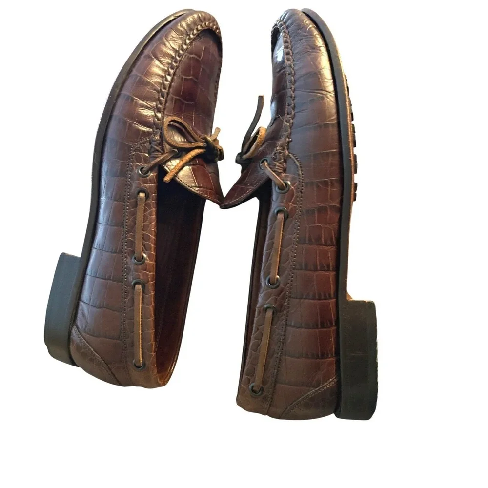 Polo Ralph Lauren Loafers 11D Mens Brown Crocodile Embossed Boat Shoe Vintage